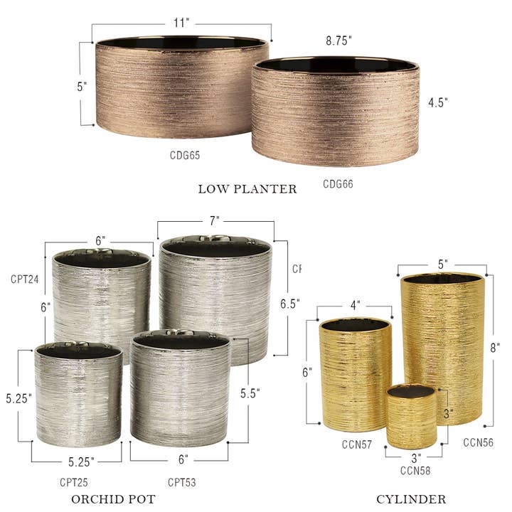 Etched Metallic Collection | Ceramic Orchid Pot, Etched Gold for wholesale on Faire