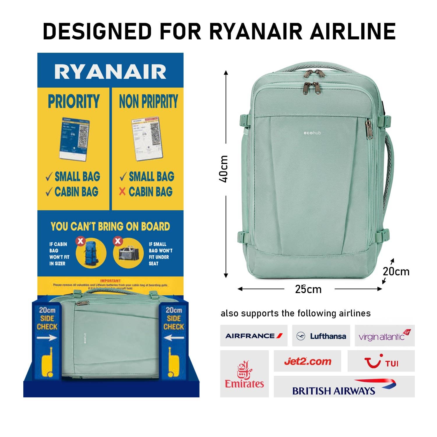 wandf - Wholesale Backpack - Unisex - 20L Underseat 13 Pockets Carry on Travel Bag with USB Port34