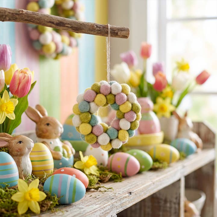 Felt So Good – wholesale Wreath – Handmade Felt Easter Mini Bubble Wreath Hanging Decoration3