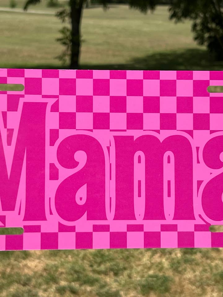 Pink Checkered License Plate for wholesale by D & A Designs, LLC