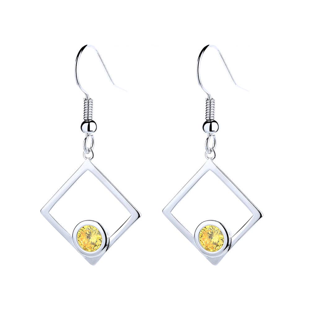 Amy and Annette - Wholesale Dangle Earrings - Sterling Silver Peridot Sideways Square Drop Earrings