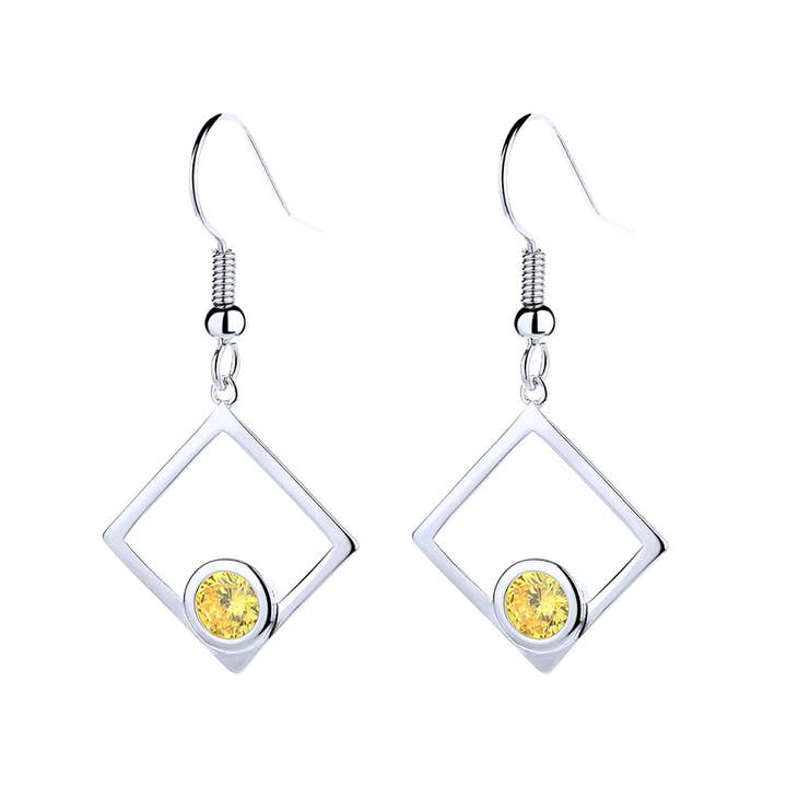 Amy and Annette - Wholesale Dangle Earrings - Sterling Silver Peridot Sideways Square Drop Earrings