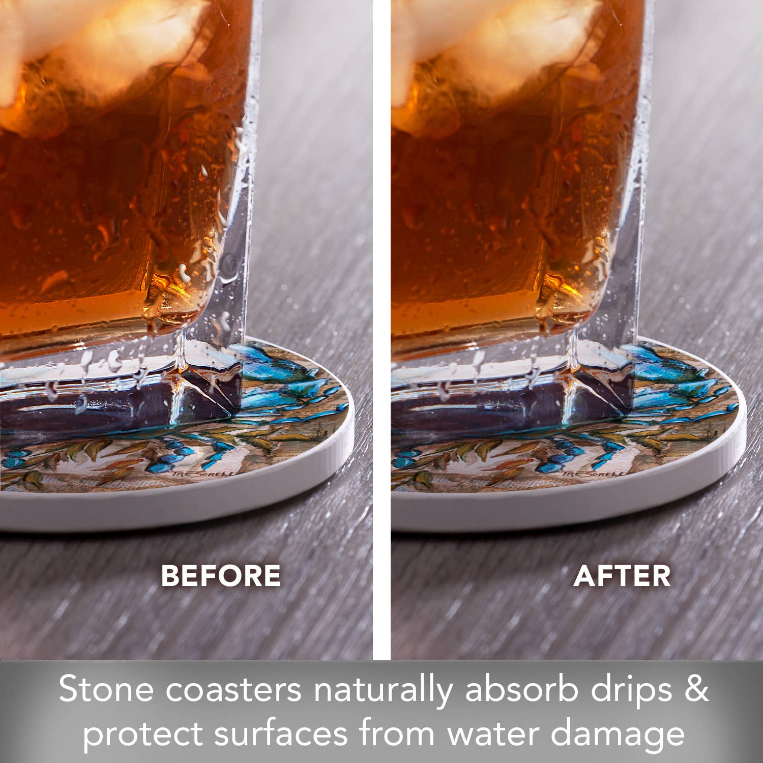 CounterArt/Highland Home/Thirstystone - Wholesale Coasters - Thirstystone "Blue Crab" Round Absorbent Stone Coaster 4pk3