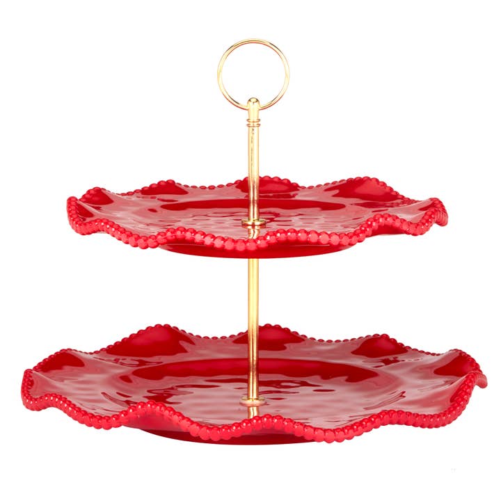 Certified International - Wholesale Serving Tray - Perlette Red HW Mel 2 Tier Server