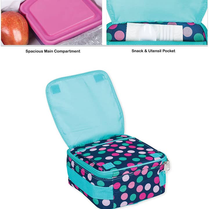 Dicksons - Wholesale Lunch Bag/Box - Kids - Teal Navy Polka Dot Lunch Bag