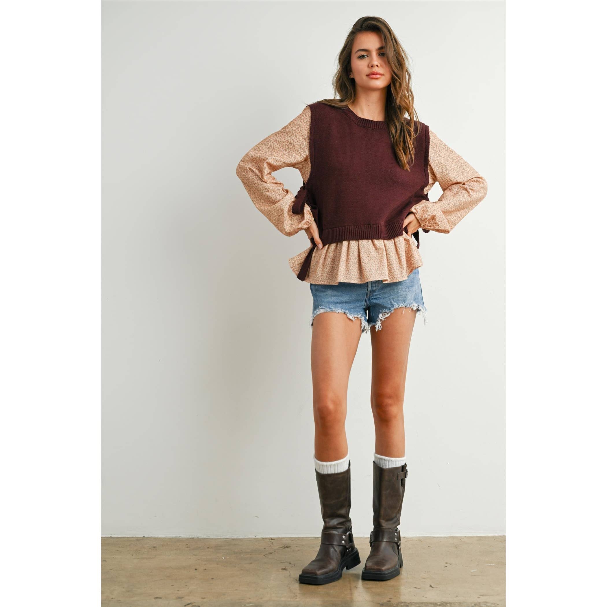 BUTTERMELON - Wholesale Shirt - Women's - Side Ribbon-Tied Knitted Top - BMW77596