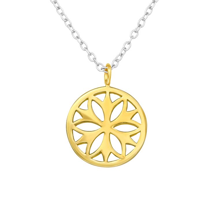 Colar Antigo Flor parcialmente dourado Prata 925 45 cm por atacado de Janusch