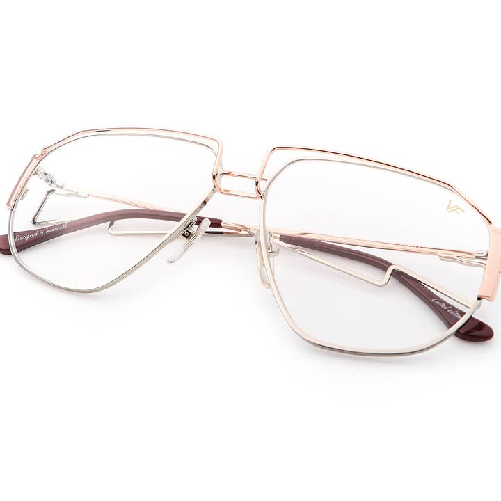 Colección geométrica: Escobar oro rosa de 24 quilates bicolor (transparente) para venta al por mayor de Vintage Frames Company