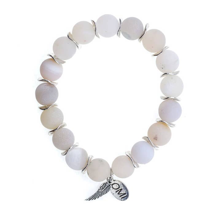 Bracelete de conta de pedra clara Matte Druzy com espaçadores em prata - 10 mm por atacado por atacado de omibeads