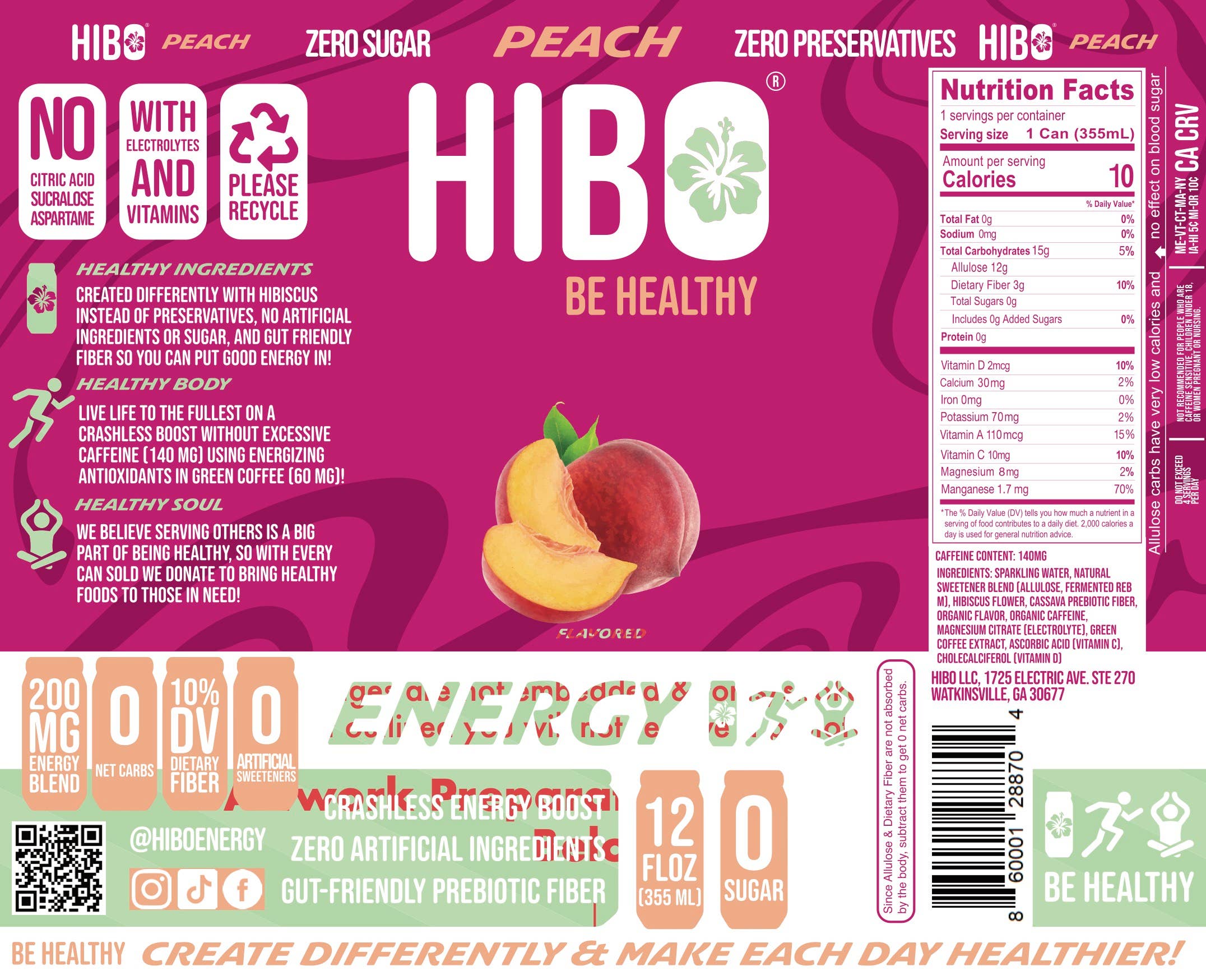 HIBO Healthy Energy - Wholesale Sports/Energy Drink - All-Natural Zero Sugar Energy Drink HIBO PEACH1