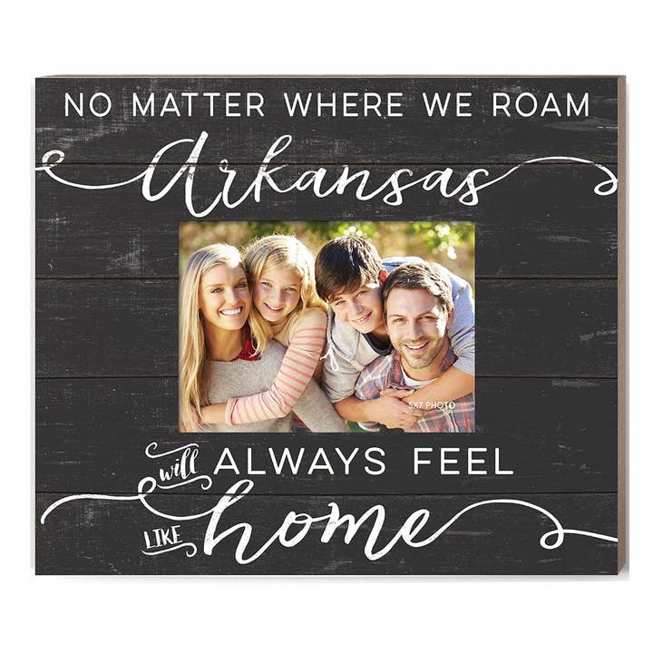 Weathered Slat Photo Frame Feels Like Home Arkansas for wholesale by Kindred Hearts
