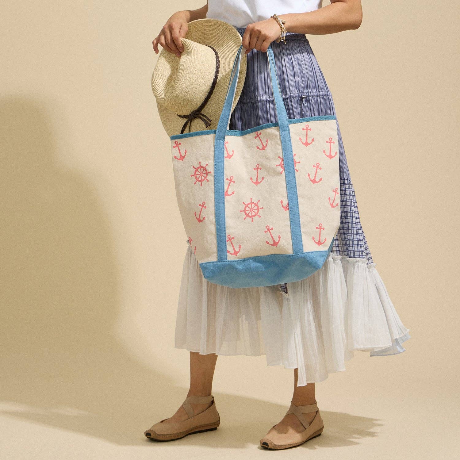 Frem - Wholesale Beach Bag - Canvas Tote Bag with Nautical Anchor Print4