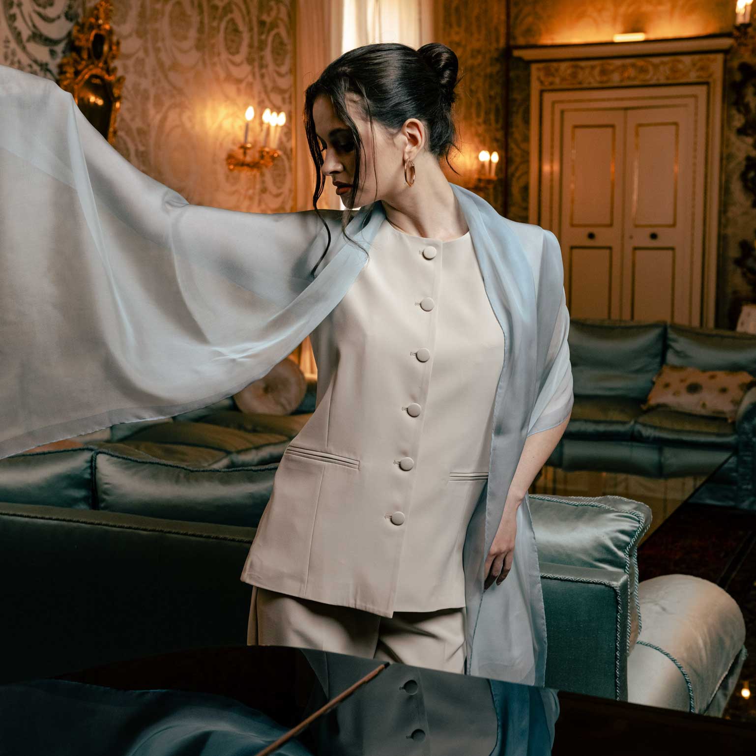 Elizabetta Made in Italy USA – wholesale Halsduk - Dam – Sophia - Sidenhalsduk/Sjal - Puderblå4