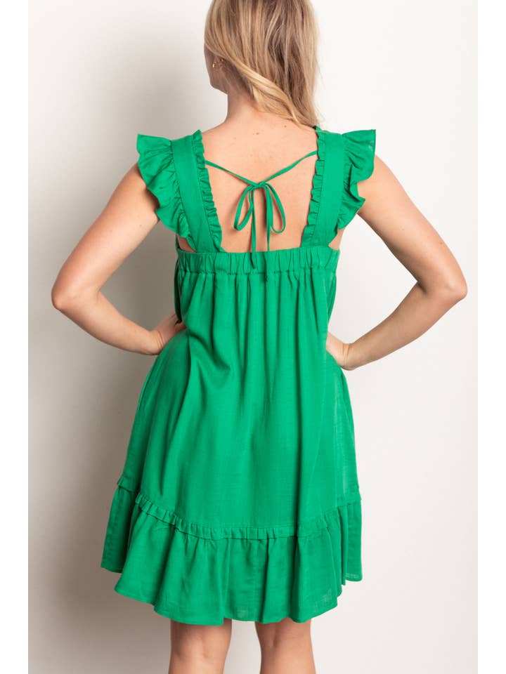 VERY J - Wholesale Dress - Women's - ND31184X-PLUS SIZE Ruffled Solid Linen Backless Mini Dress3