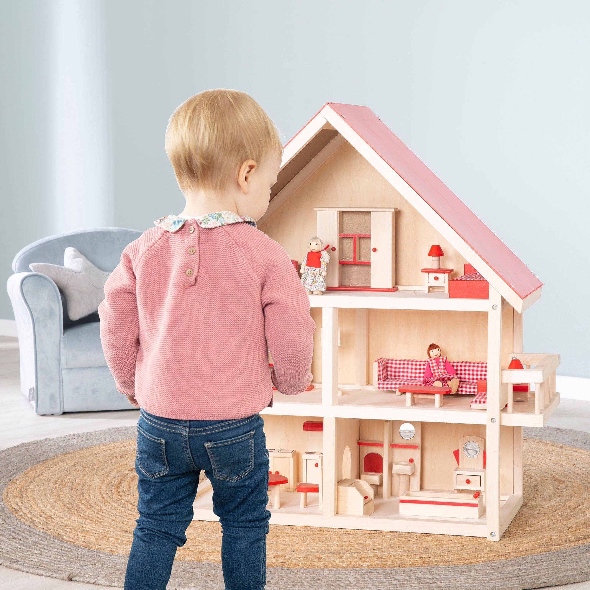 roba kids - Vente Accessoire de poupée – enfant - Maison de poupées Roba en bois massif avec meubles et poupées, jouets pour filles1
