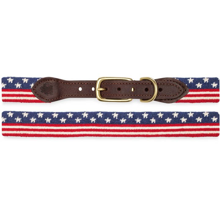 Stars and Stripes Needlepoint Dog Collar for wholesale by Good Threads