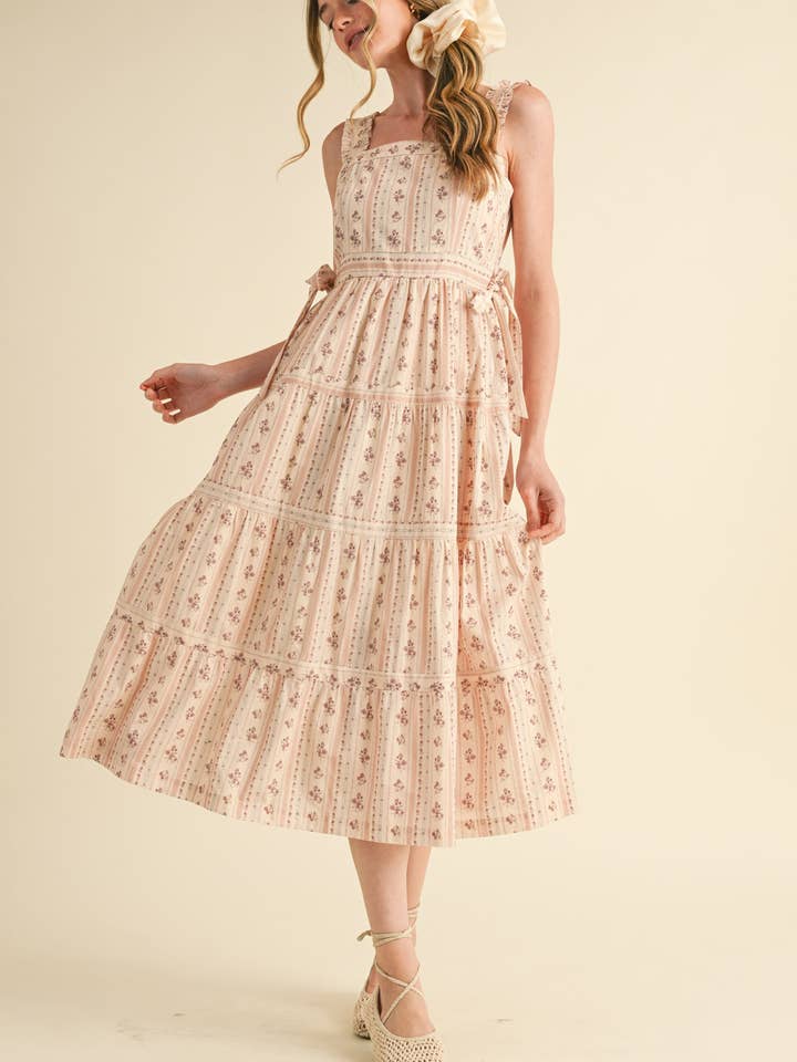 &MERCI - Vente Robe – femme - ROBE MIDI FLORALE À BRETELLES VOLANTÉES AVEC NŒUDS LATÉRAUX À NOUER MDR358633