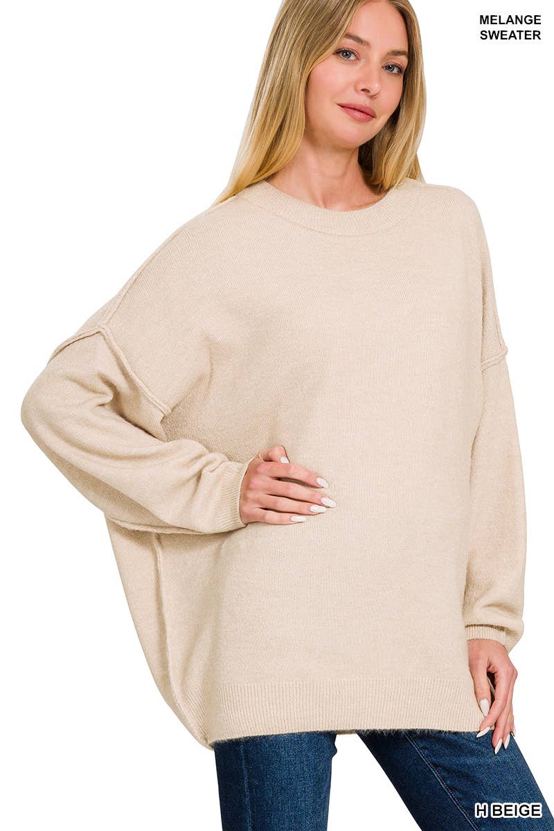 42POPS - Wholesale Knit Sweater - Women's - .1017 Oversized Round Neck Raw Seam Melange Sweater SI-266064