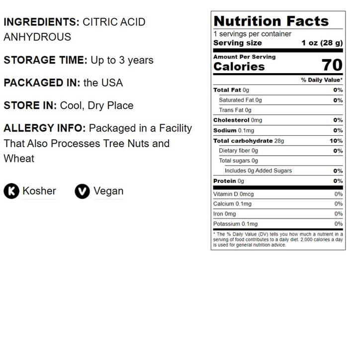 Food To Live - Wholesale Protein/Superfood Powder - Citric Acid Powder – Anhydrous, Fine Granules, Kosher