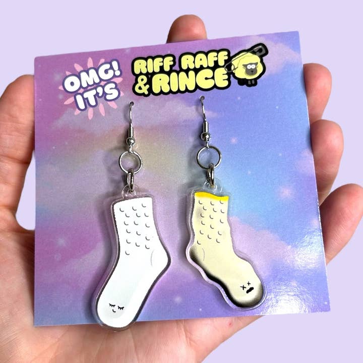 Boucles d'oreilles chaussettes caniche heureux/triste pour la vente par Riff Raff & Rince