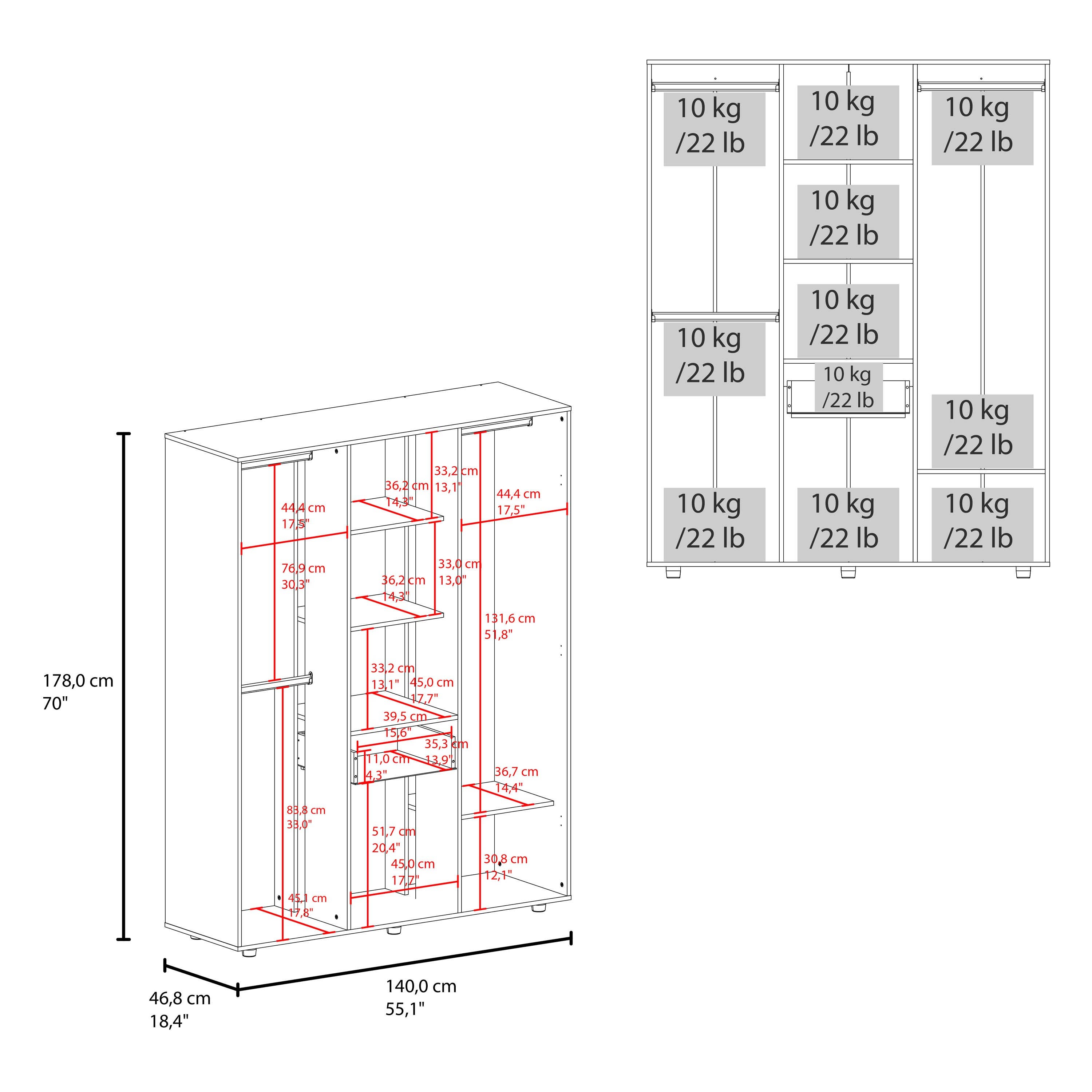 Natural Oak Bariloche 70" High Four- Door, One Drawer Armoire With Three Hanging Rods, Seven Shelves Bedroom, Wardrove, Closet for wholesale on Faire6