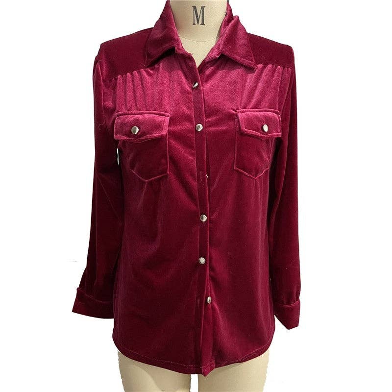 UZ Wholesale Store – wholesale Buttoned-down shirt – Women's – Loose Casual All-Match Velvet Long Sleeve Shirt1