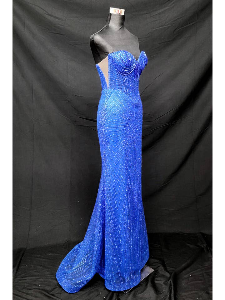Chicas - Wholesale Gown - Women's - Long sparkling mermaid dress with hanging jewels CF00154
