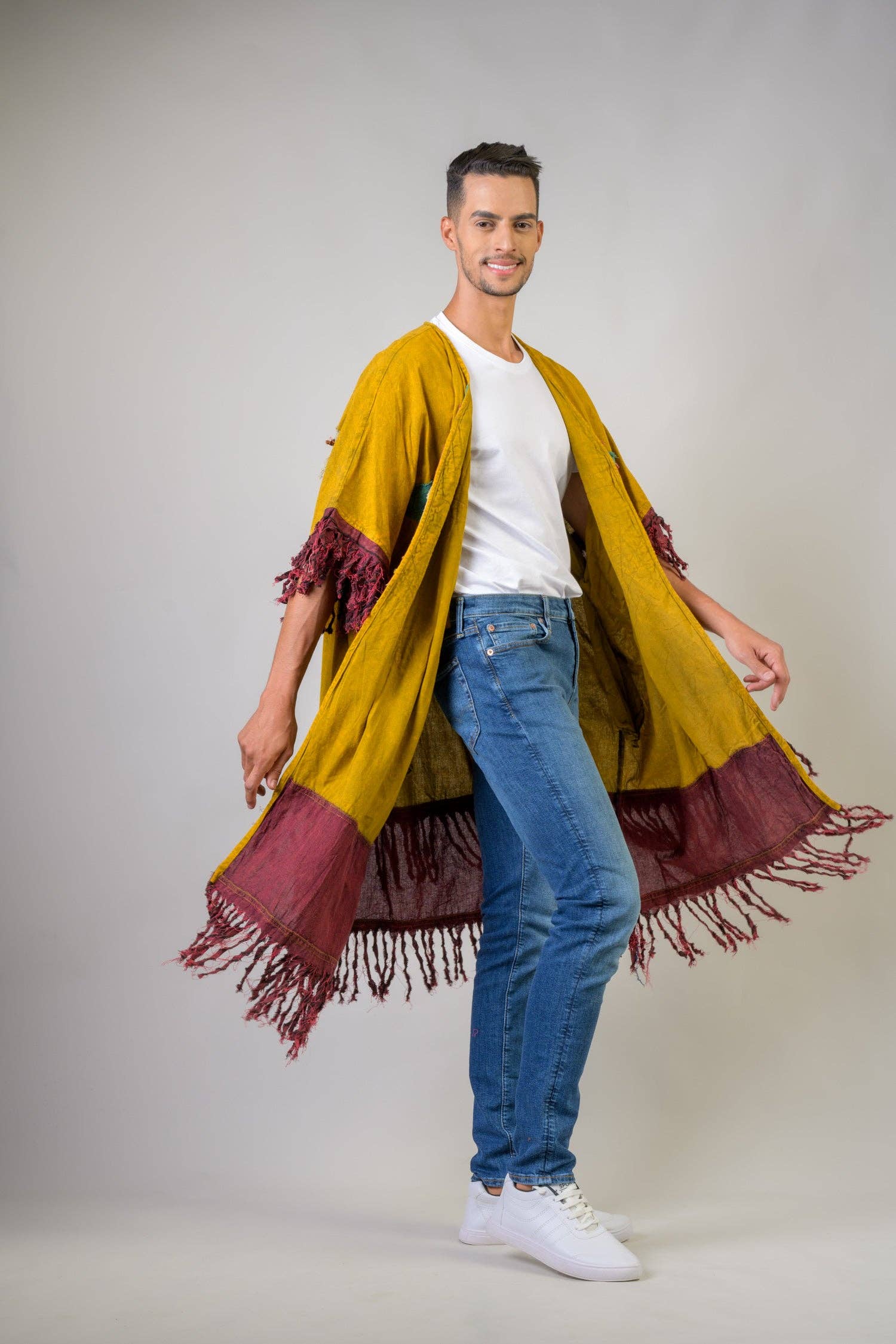 Rhea – Großhandel Kimono – Damen – Rhea Baumwollfransen-Duster, Baumwolle, Alltägliche Schichtung6