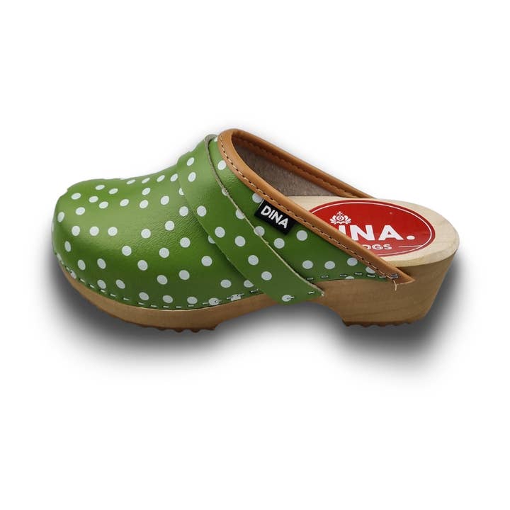 Dina Green Leather Clogs With Polka Dot for wholesale by TRAAGOODS.COM