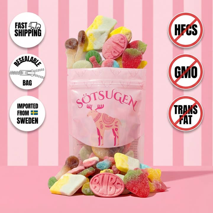 Swedish Sweets Wholesale LLC - Swedish Candy - Wholesale Gummy - Bubs Mix With Swedish Candy 1/2lb Bag (12 Pack)1
