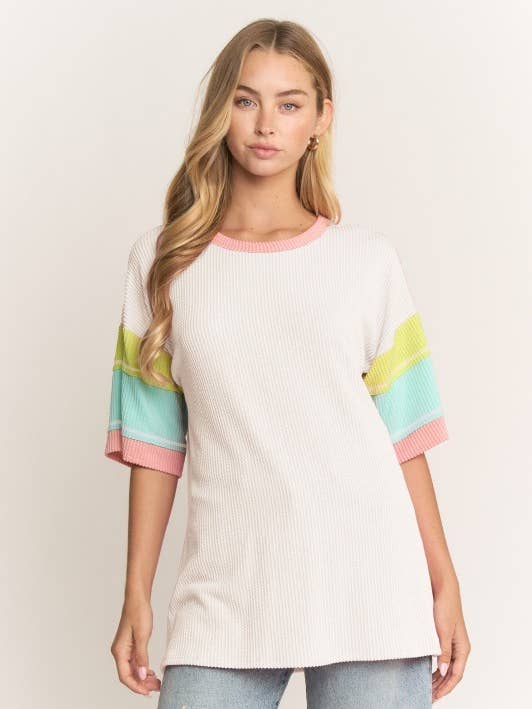 T6280HE10-Short Sleeve Urban Rib Colorblock Top for wholesale by Sunday Morning