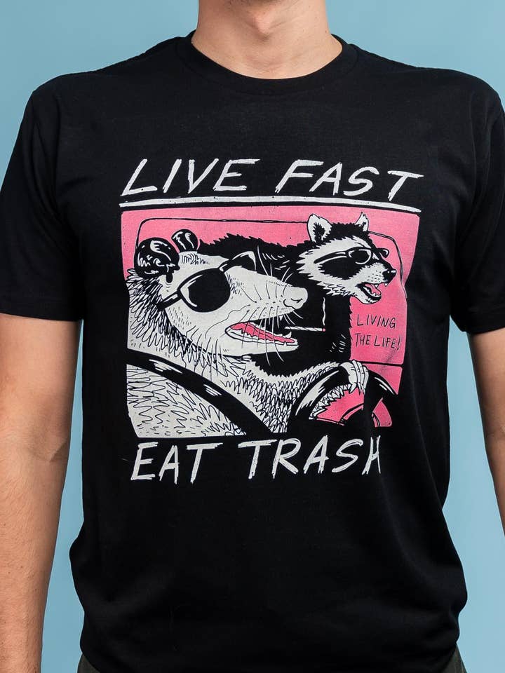 Black Live Fast Eat Trash T-Shirt for wholesale on Faire2