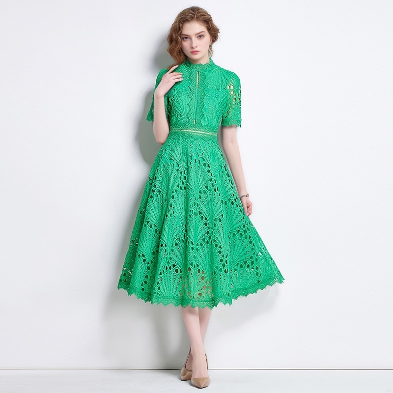 Productseeker – wholesale Klänning - Dam – DR570Y sommarklänning med rund hals och spetsdetaljer, vid kjol6