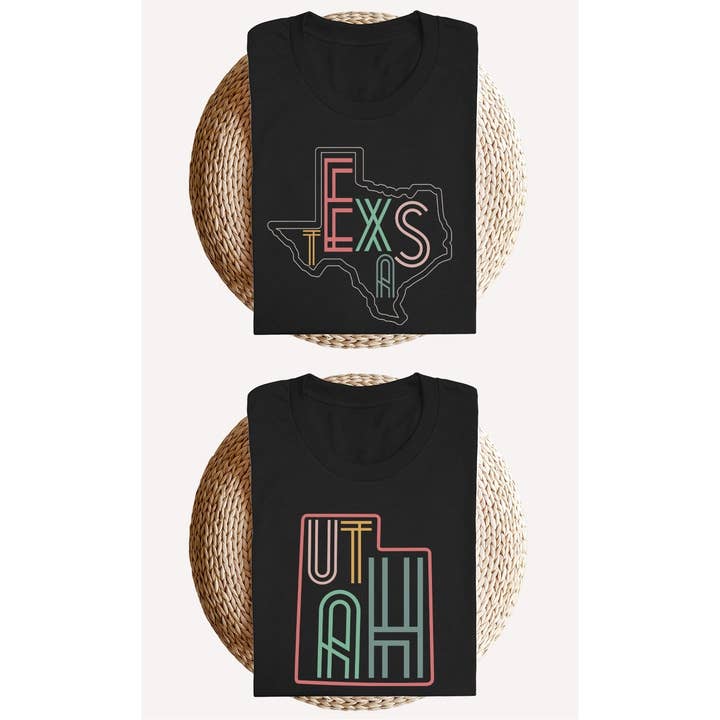 Kissed Apparel - Wholesale Screen Printed T-Shirt - Women's - Neon State Shape Graphic Tees