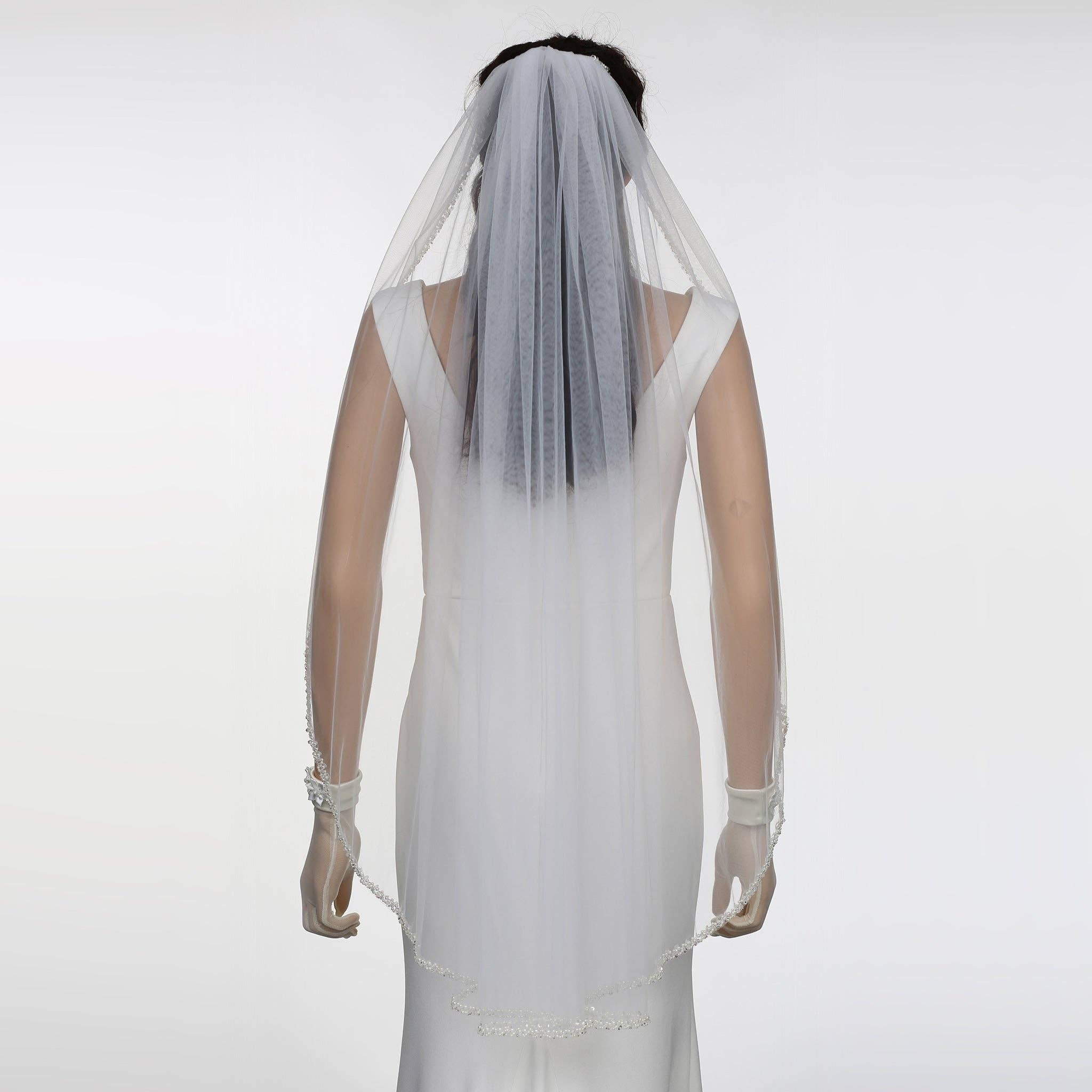 Farinosa Bridal - Venta al por mayor Velo - Mujer - Velo de novia nupcial FS6350 con borde de perlas hasta la punta de los dedos 99 cm3