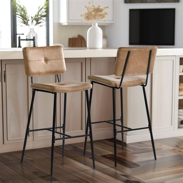 HOMYCASA DESIGN INC - Wholesale Stool - Industrial Bar Stool with Cognac Faux Leather Upholstery