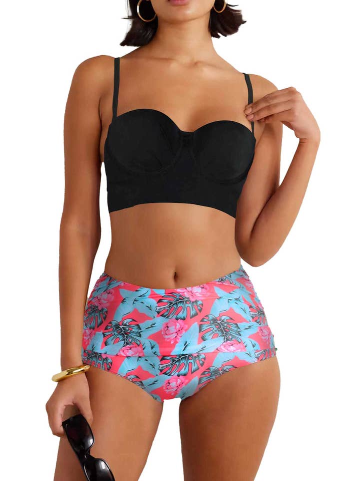 Bikini alla moda con slip alto e sostegno per il busto in nero per la vendita all'ingrosso da parte di Mombora