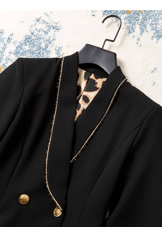 Black DR879YWomen’s Double-Breasted Blazer Dress with Lapel Collar for wholesale on Faire1