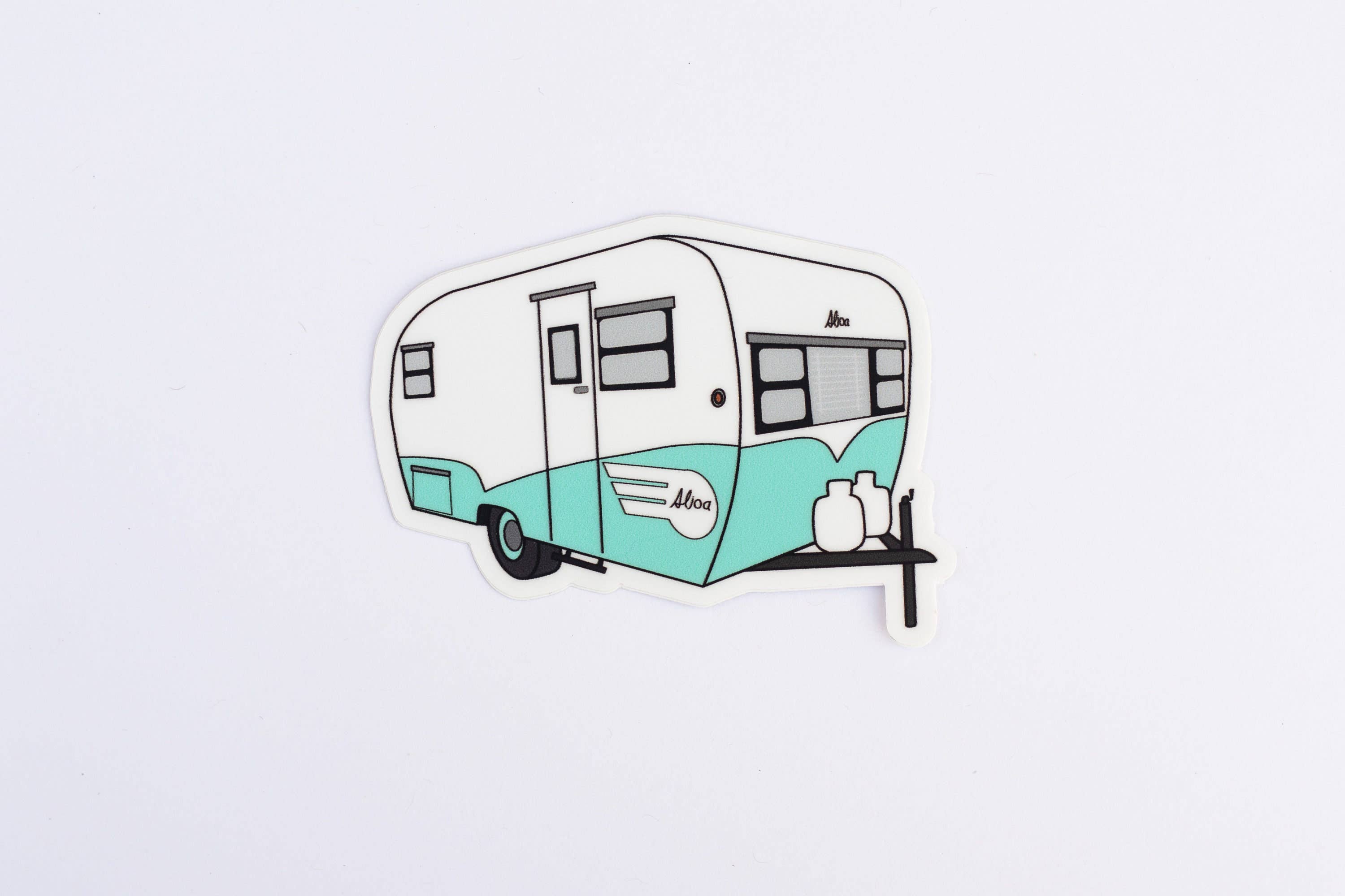 Extremely Retro – wholesale Klistermärke – Vintage Trailer Klistermärke - 1960-talet Turkos Blå Aljoa Travel2