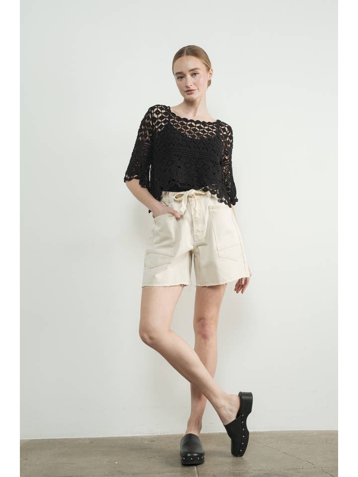 Aaron & Amber – wholesale Stickad topp - Dam – MAT3235 VIRKAD KORTÄRMAD TOPP4