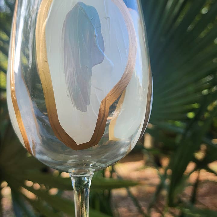 Sugarcane Home – wholesale Wine glass – Hand Painted Oyster Tall Wine Glass Stemmed -Oyster Confetti2