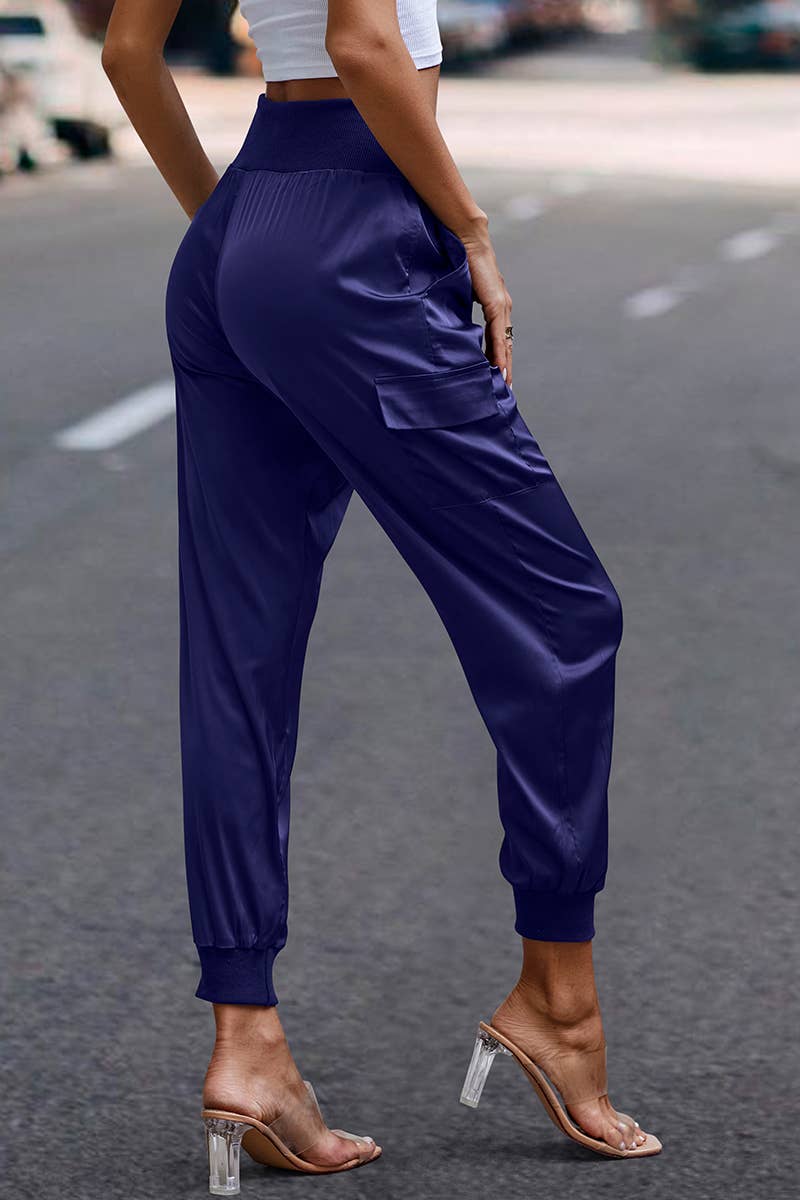 Elings - Wholesale Pants - Women's - High Waist Long Pant Trousers With Pocket Satin Jogger Pants19