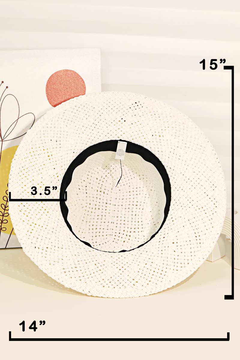 WHITE Straw Braided Flat Brim Sun Hat for wholesale on Faire1