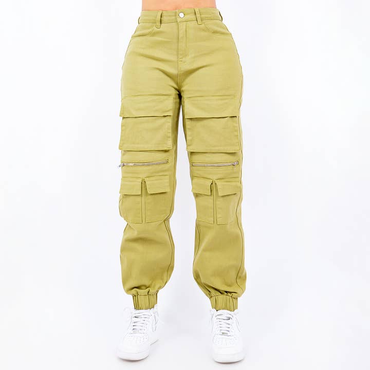 HIGH WAIST UTILITY POCKETS JOGGER PANTS-RJJ30581 for wholesale by American Bazi