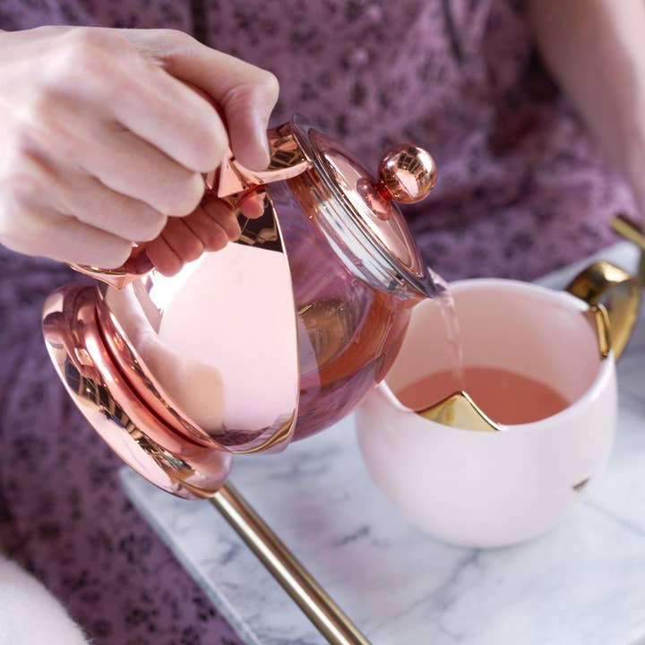 Pinky Up - Wholesale Tea Pot - Shelby™ Glass and Rose Gold Wrapped Teapot with Infuser 24oz3