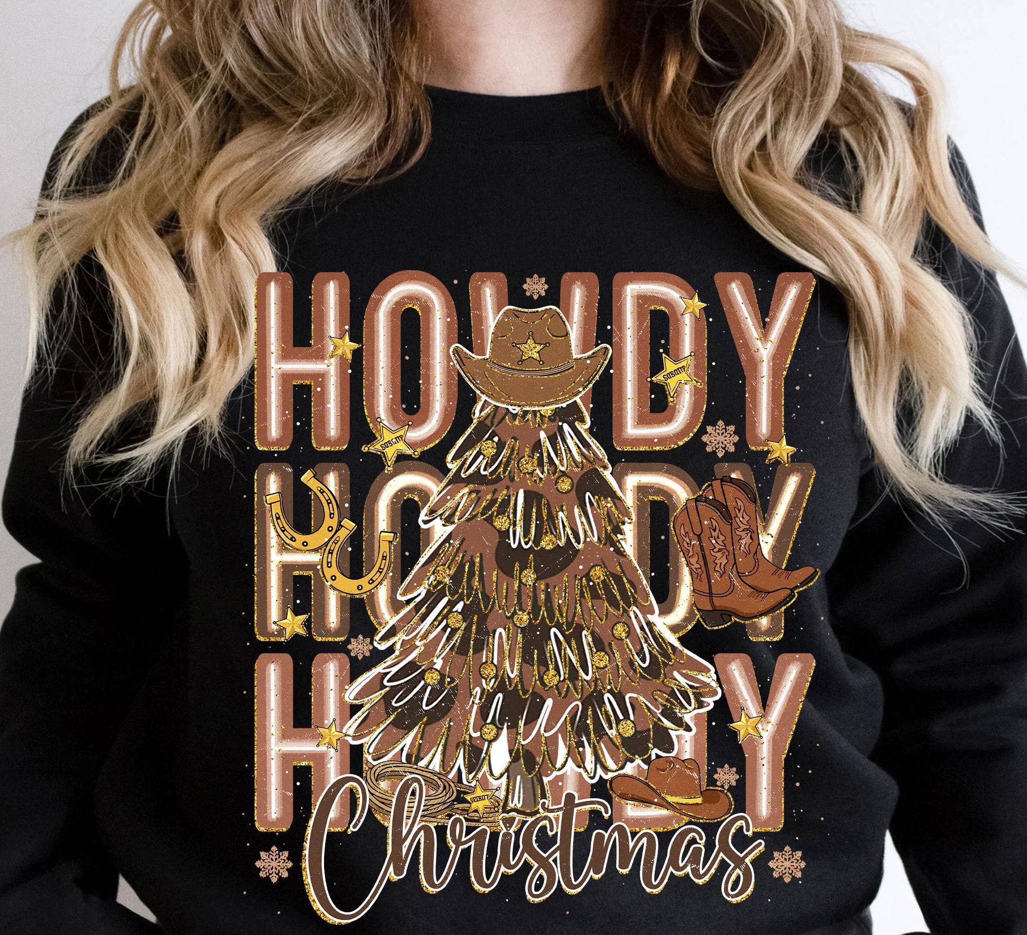 NVC Ecommerce LLC - Wholesale T-Shirt (Graphic) - Women's - Howdy Christmas Shirt, Preppy Western Christmas Sweater1