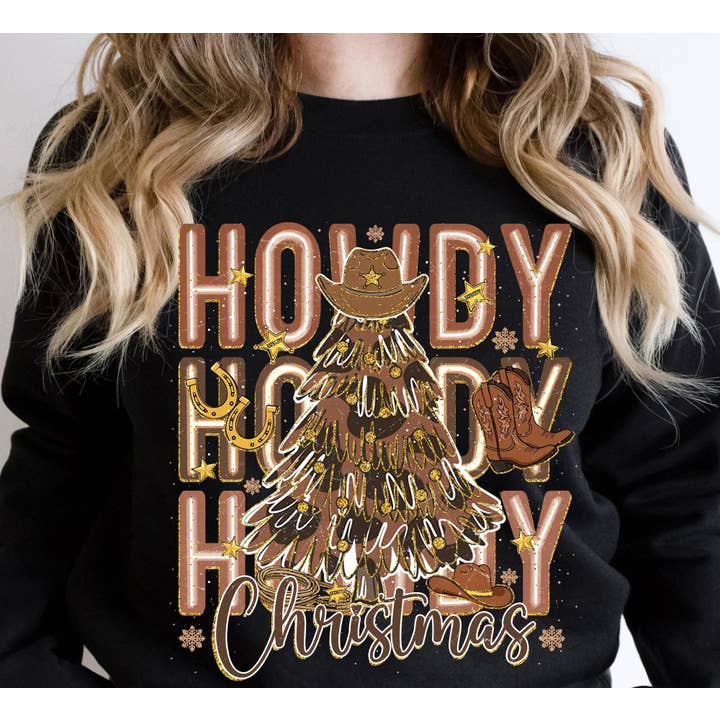 NVC Ecommerce LLC - Wholesale T-Shirt (Graphic) - Women's - Howdy Christmas Shirt, Preppy Western Christmas Sweater1