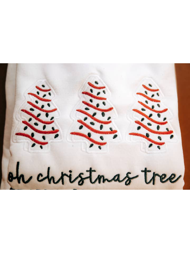 Spirit Led Collective - Wholesale Graphic sweatshirt – Women’s - Christmas Tree Cake | Embroidered Sweater White