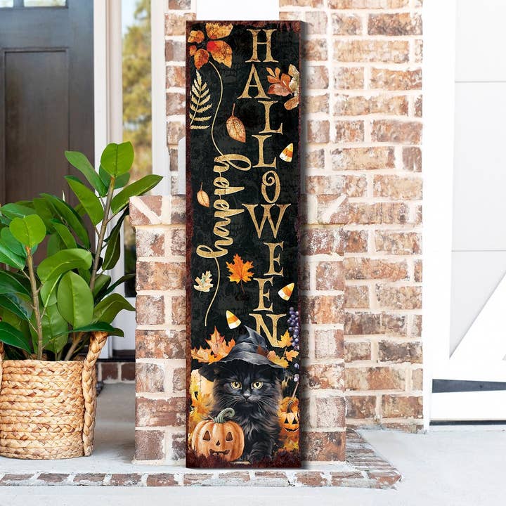 TX USA Corporation - Wholesale Outdoor Sign - 36in Happy Halloween Porch Sign - Front Porch Halloween Black Cat Welcome Sign, Vintage Halloween Decoration, Modern Farmhouse Decor