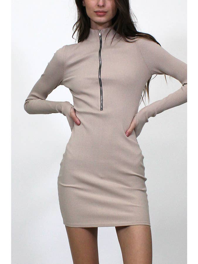 Junie - Wholesale Dress - Women's - ZIP UP MOCK NECK LONG SLEEVE MINI DRESS MXD107216